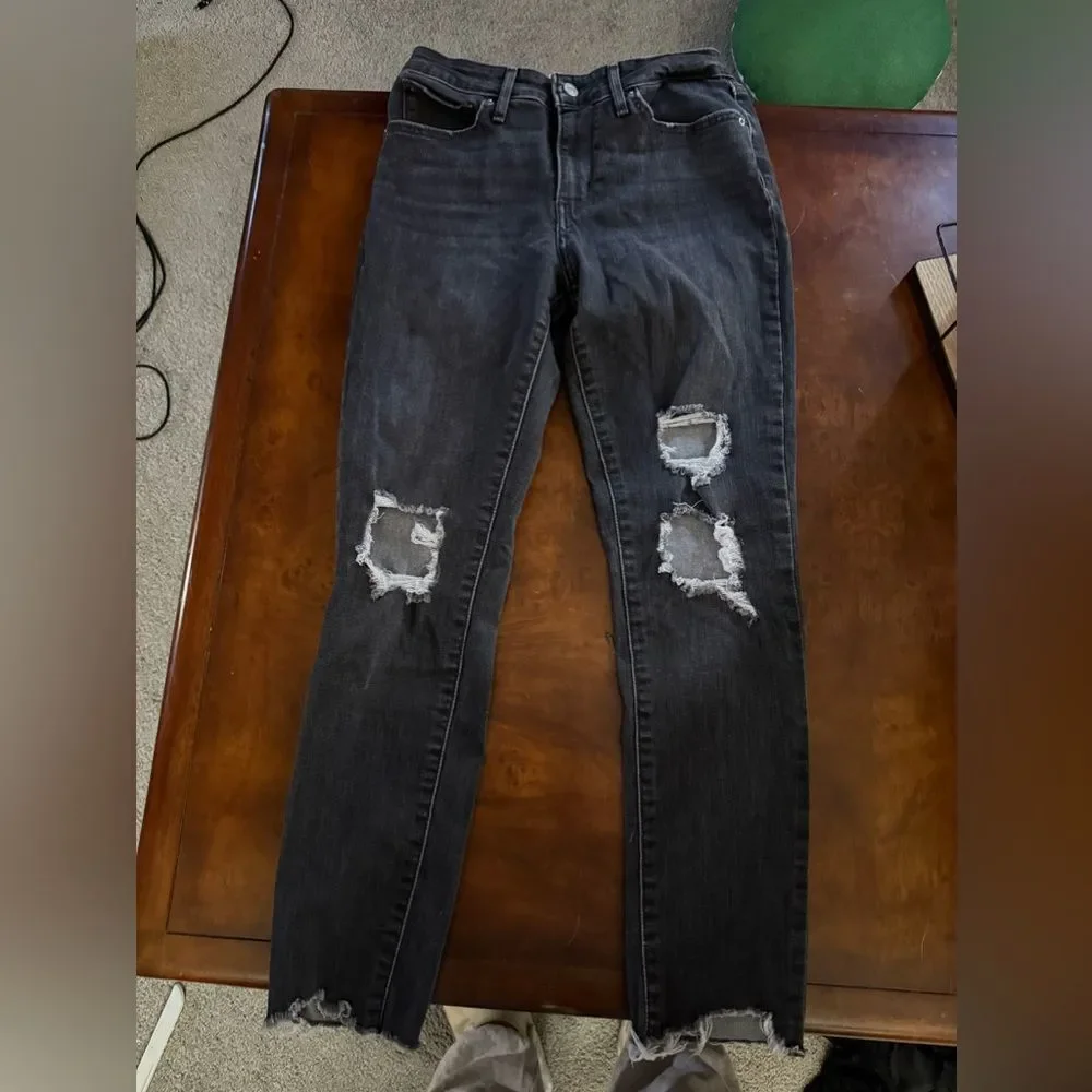 Levi 721 High Rise Skinny Jeans Black Frey Bottom Distressed Women's Size 8 - Picture 7 of 15